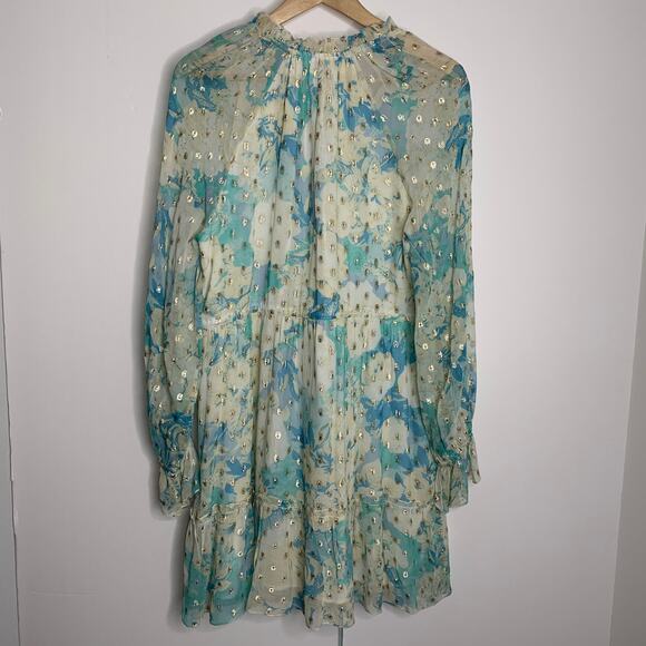 Hemant & Nandita Turquoise Blush Metallica Georgette Mini Dress Medium - Picture 12 of 16